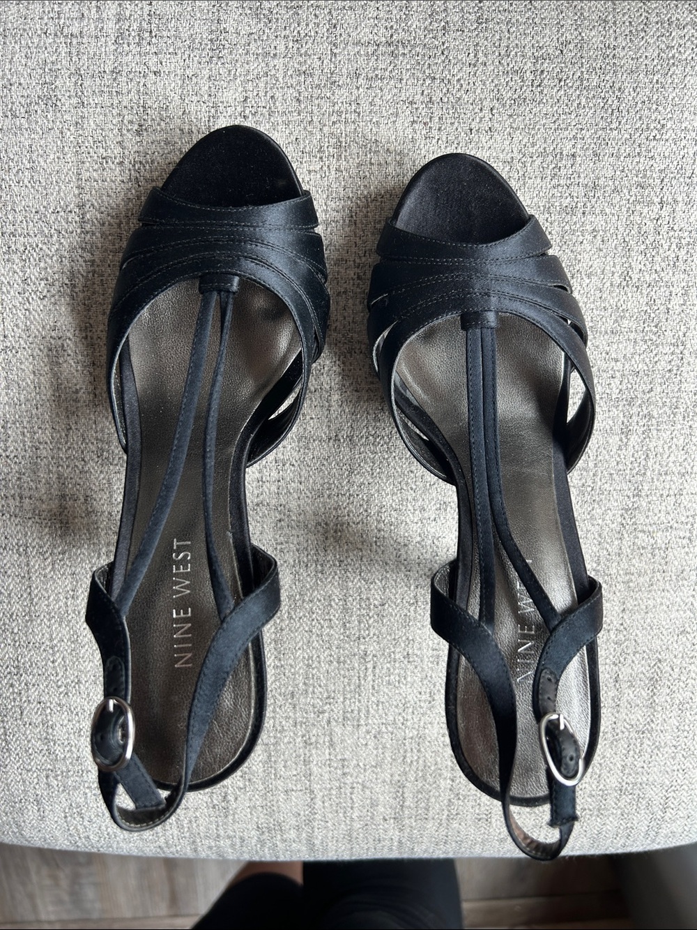 Nine West Black T-Strap Open-Toe Heels